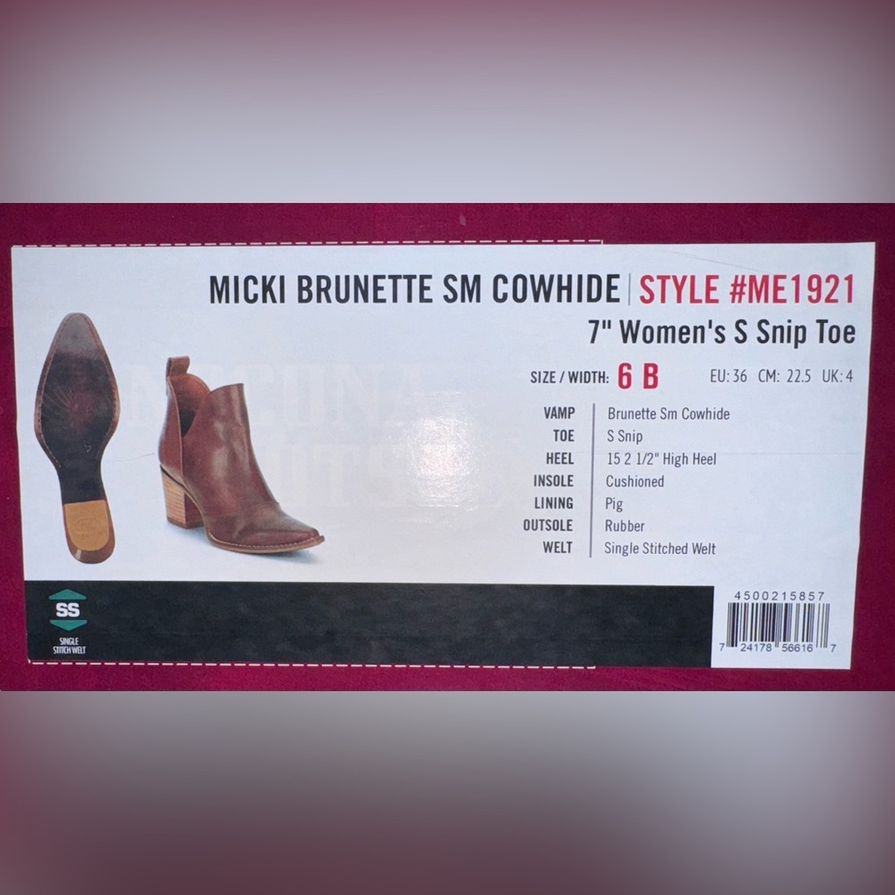 New Womens Nocona Micki Cowhide 7" Snip Toe Ankle Boots Bootie Shoes Size 6 - Picture 8 of 8